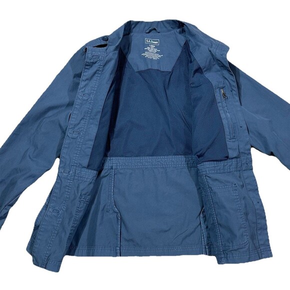 LL Bean Womens Jacket Blue Utility Field Chore Military Safari Canvas Size Large - Picture 5 of 12